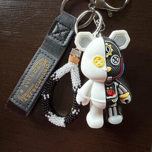 Half-and-Half Bear Keychain Charm in White and Black